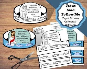 Printable Jesus Said Follow me, Paper Crowns, Follow Jesus, Fishers of Men, VBS, Church, Kids Craft.