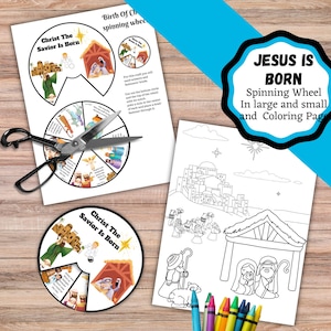 Printable Nativity story wheel craft. Large and small Spinning Wheel craft for the story of the Birth Of Jesus Christ.