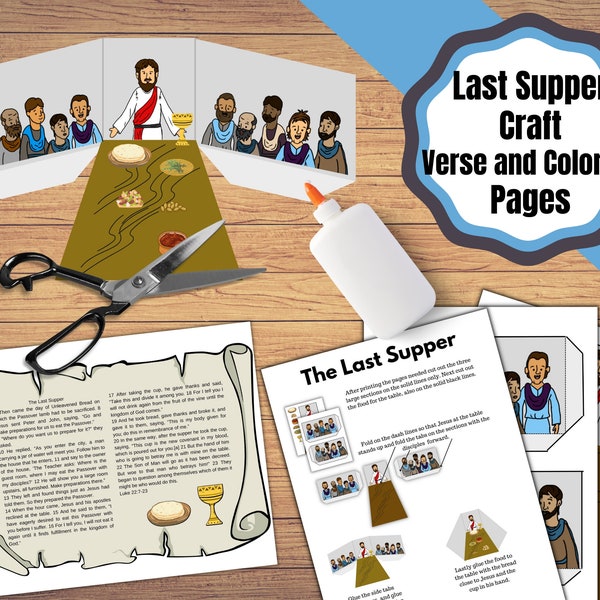 Printable Last Supper kids craft with story page in WEB and coloring sheet. Lords Supper/Last Supper