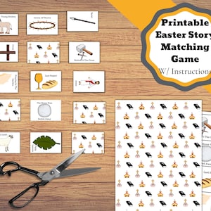 Gioco di abbinamento di storie di Pasqua stampabile. Insegnare la storia della crocifissione e risurrezione di Gesù con un gioco facile. Cartoline pasquali abbinate.