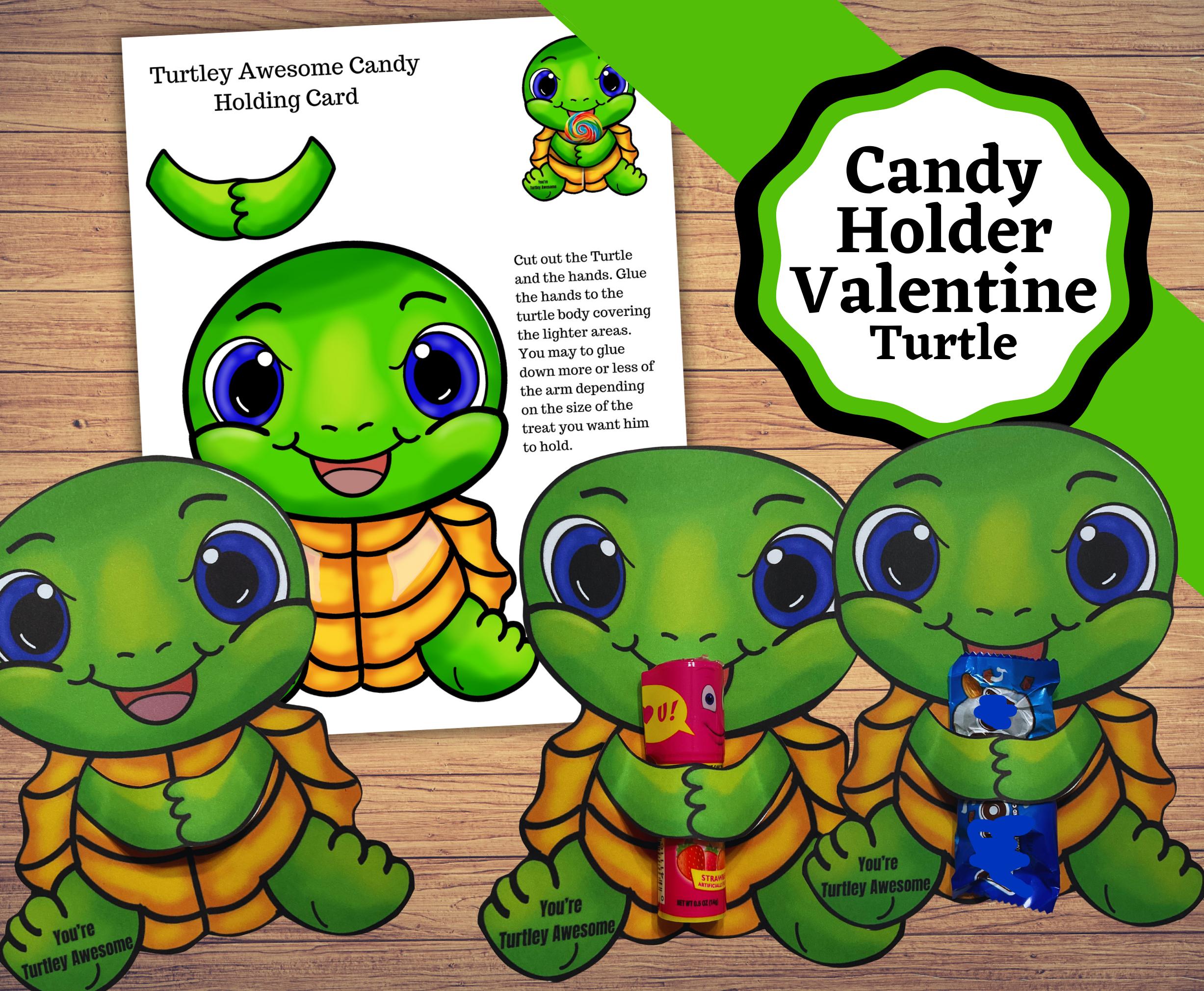 Turtle Valentine Candy Holder, Turtle Candy or treat holding card for Valentines Day