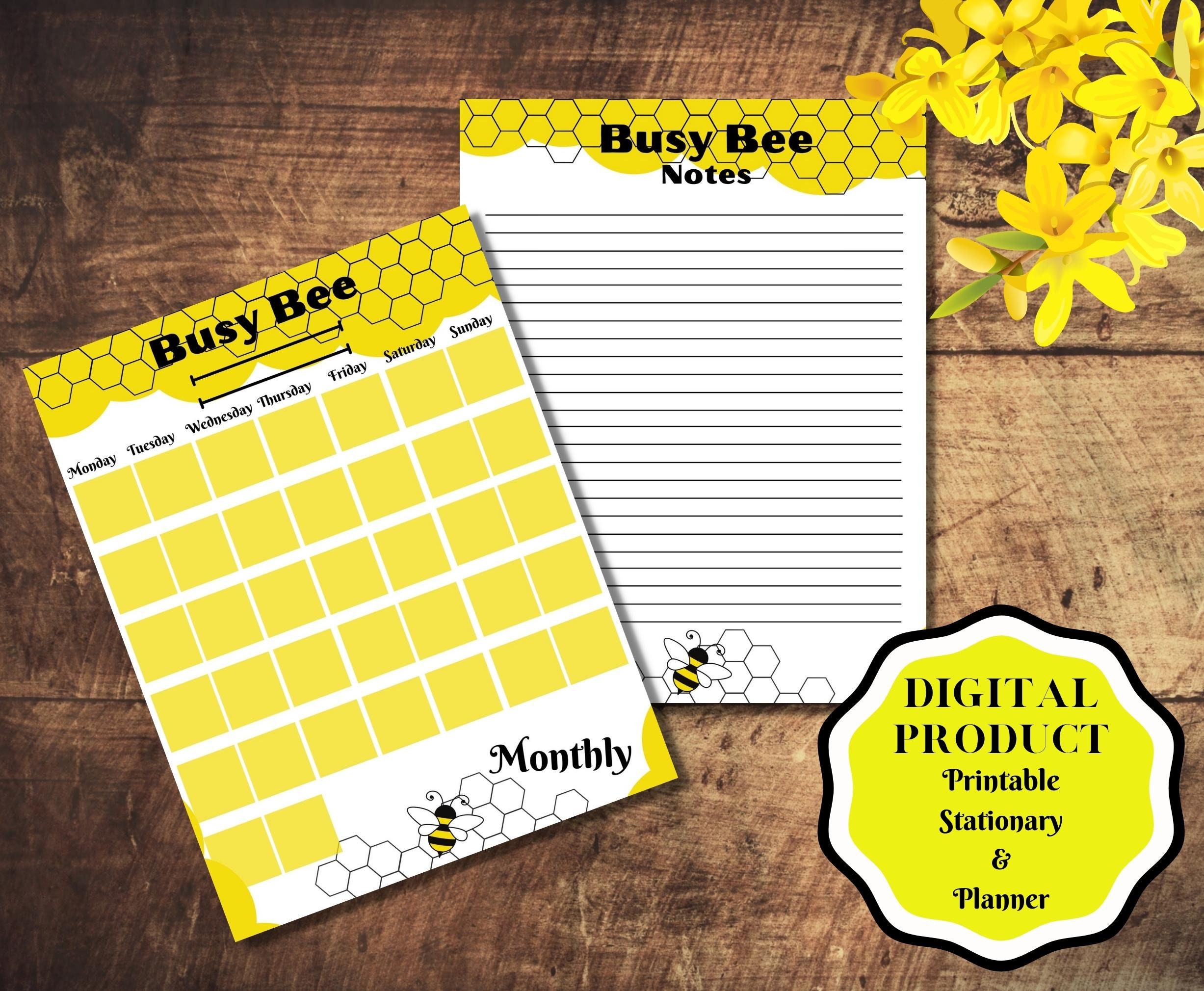 Printable Undated Busy Bee Planner, Bee Themed Planner and Stationary