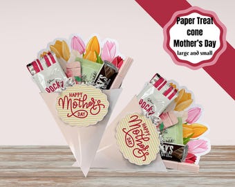 Printable cone shaped treat box. Mothers day gift box craft.