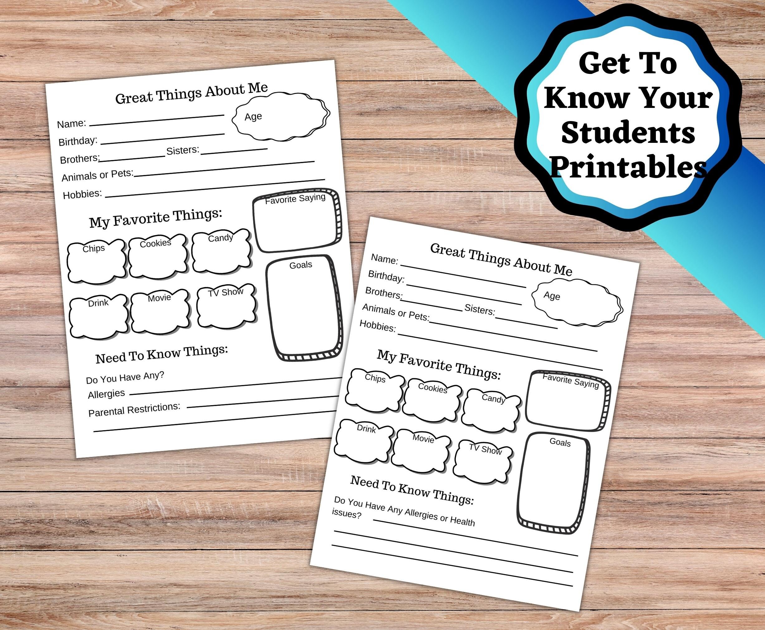 Get to Know Your Students Printable, Questions for Students Worksheet ...