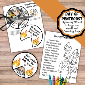 Day of Pentecost craft spinning wheel. Disciples receive the Holy Spirit Wheel and coloring page.