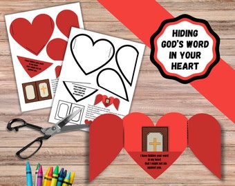 Hiding God's Word In Your Heart, Heart Bible craft for Psalms 119:11. Bible Scripture craft.