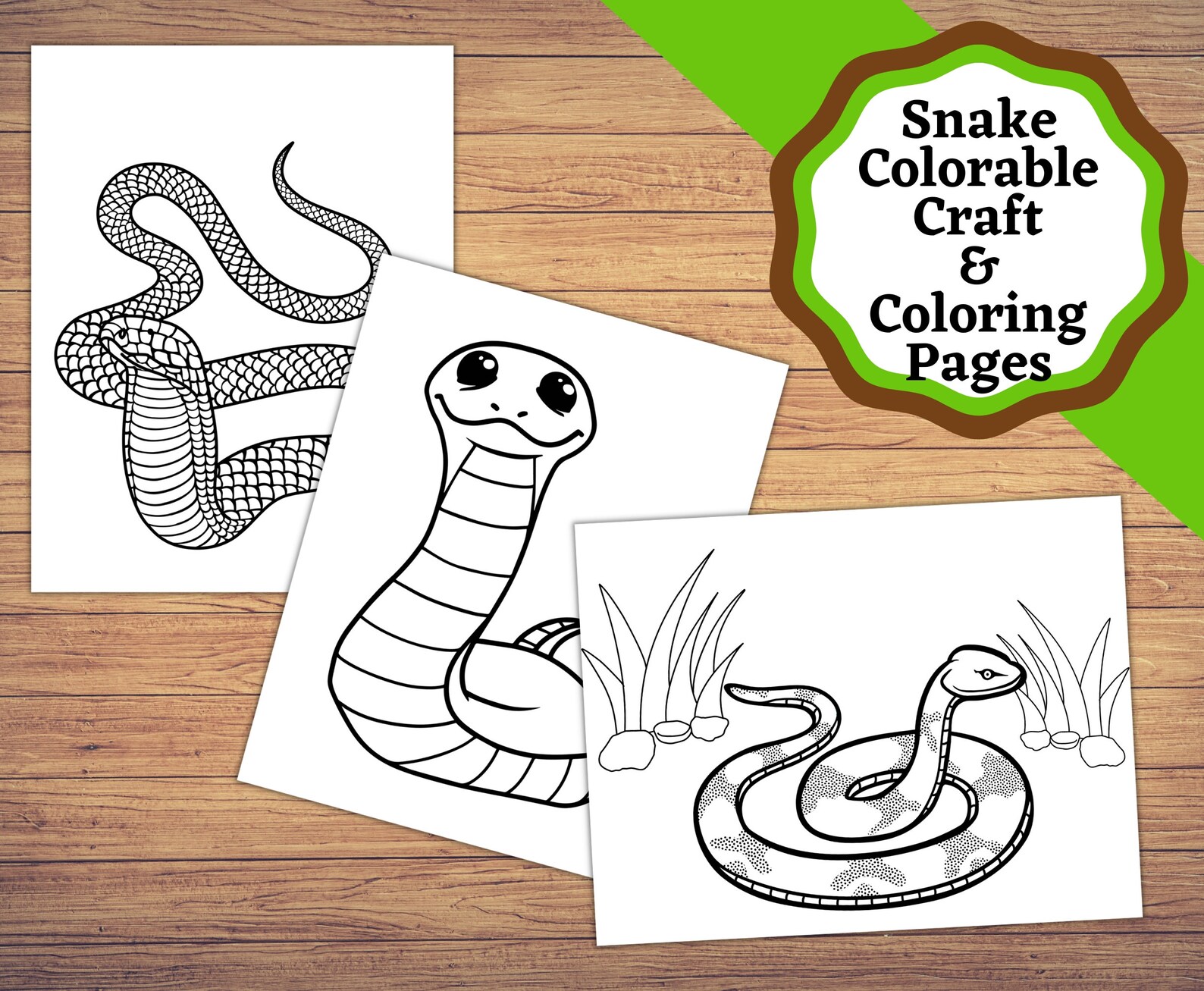 Printable Colorable Snake Craft and Snake Coloring Pages. Color and Cut