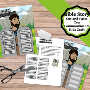 Printable cute and paste 10 Commandments Craft. Ten Commandments kids craft for church or home.