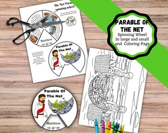 Parable of the net bible craft, spinning wheel, Jesus Parable Of Net, Kingdom of God, kids bible craft