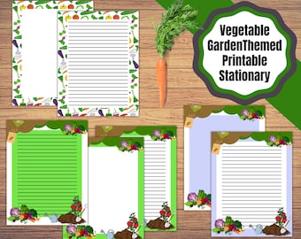 Printable Garden themed Stationary, 7 Pages lined and unlined Garden and vegetable gardening stationary set