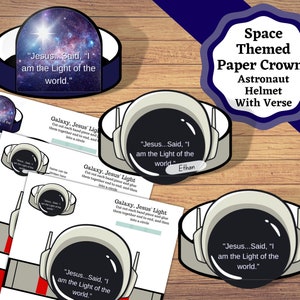 Ausdruckbare Papierkronen zum Thema Astronaut und Galaxie oder Steller. VBS oder Sonntagsschulhandwerk, Jesus&#39; Licht