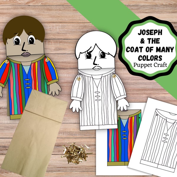 Printable Joseph and the coat of many colors paper bag puppet. Joseph and the coat of many colors bible craft