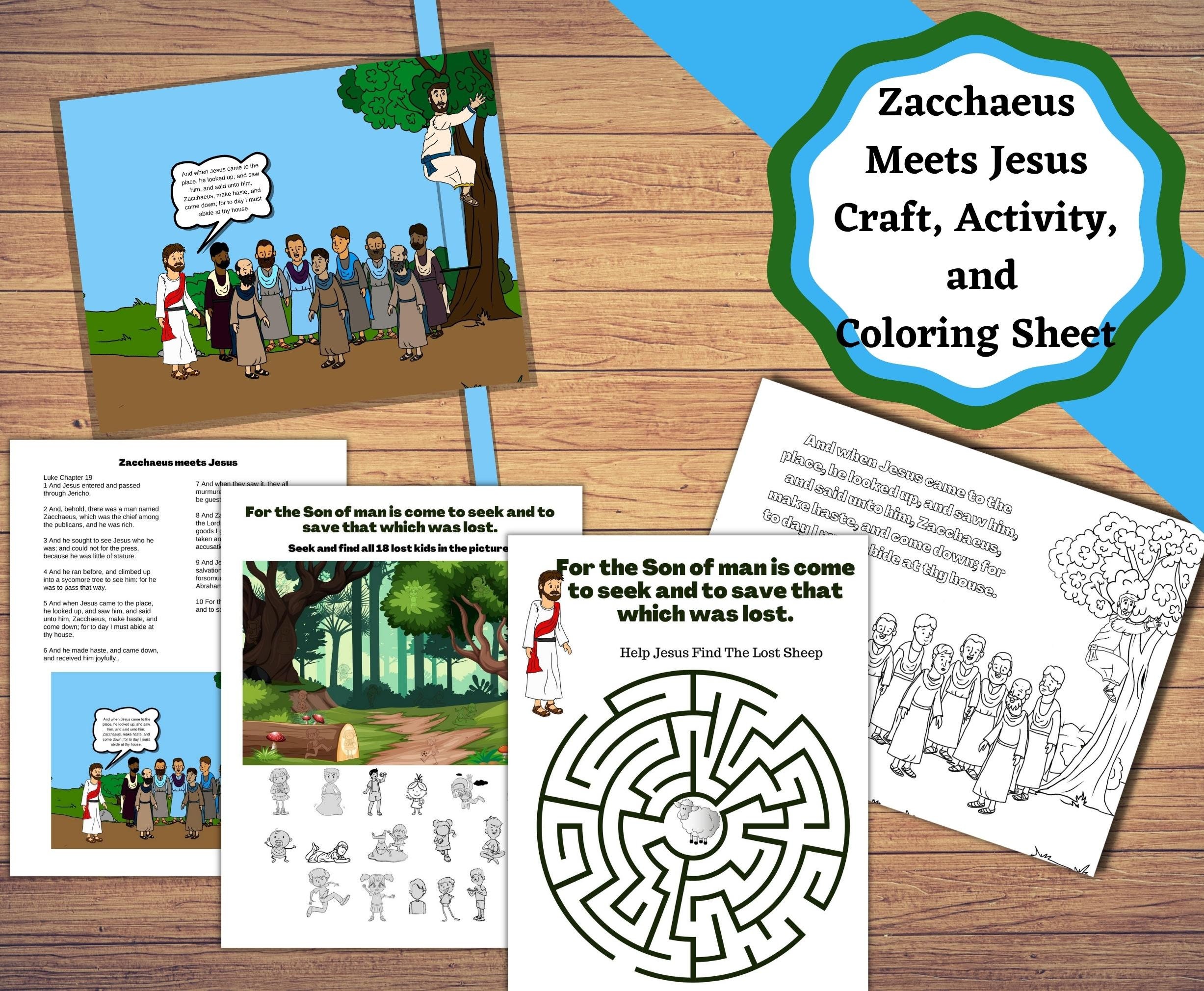 Printable Zacchaeus Bible Story Craft Coloring and Activity Sheets