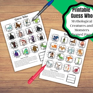Printable Guess who game pages. Guess Who Mythological creatures and Monsters games. Easy to play printable game.