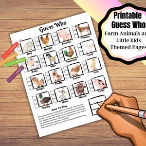 Printable Guess who game pages. Guess Who Farm Animal and Little kids games. Easy to play printable game.