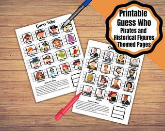 Printable Guess who game pages. Guess Who pirate and Historical People games. Easy to play printable game.
