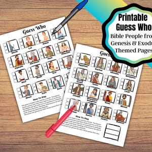 Printable Guess who game pages. Guess Who Bible Persons games. Bible people from Genesis and Exodus Easy to play printable game.