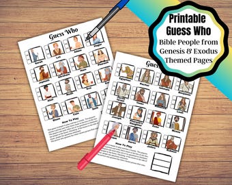 Printable Guess who game pages. Guess Who Bible Persons games. Bible people from Genesis and Exodus Easy to play printable game.