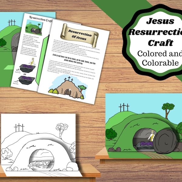 Manualidad de resurrección imprimible para niños, Manualidad de escuela dominical, Libro de Mateo. Artesanía de tumba vacía.