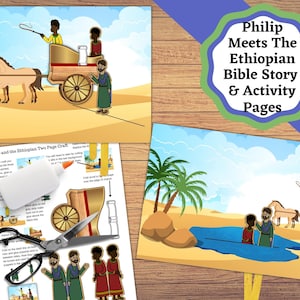 Philippe et l&#39;Éthiopien à imprimer, artisanat, histoire, activité et pages à colorier pour la rencontre de Philippe et l&#39;Éthiopien.