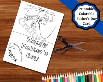Printable Father&#39;s day card with fishing theme to be colored, great kids gift to day