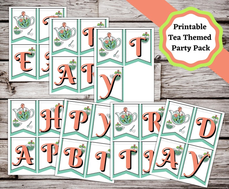 Tea Party Tea Themed Birthday Printable Bundle With Bunting - Etsy