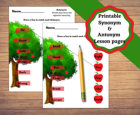 Printable Lesson Pages for Learning Antonyms and Synonyms