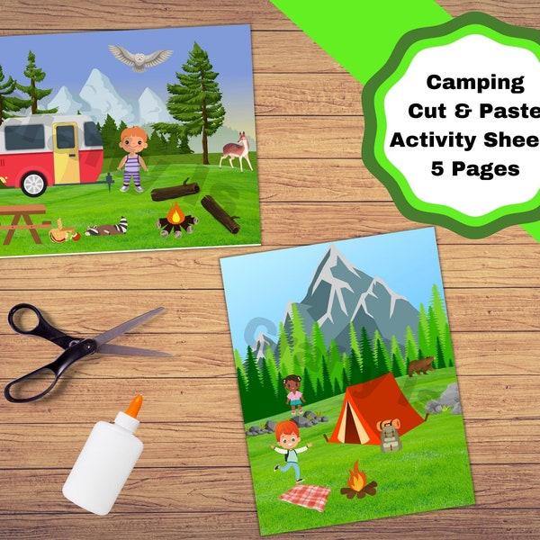 Camping Printable cut and paste activities for kids.