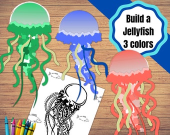 Lavoretto stampabile per bambini Meduse. Tre meduse colorate da ritagliare e incollare insieme, lavoretto o decorazione per la classe. Pagine da colorare Meduse.