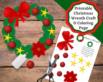 Simple Easy To Make Printable, Cute and Paste Christmas Wreath, Kids Activity and Decoration. Christmas Craft and Coloring