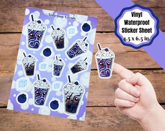 Soda shop sticker sheet, kiss cut sticker sheet blue berry soda friends