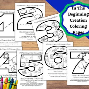 Printable Creation Bible Coloring pages. Kids Craft for the 7 days of creation, coloring page for each of the 7 days. with verses.