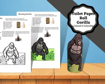 Printable Gorilla craft. Toilet paper roll standing gorilla craft that comes with a BW/colorable version and a colored version. animal craft