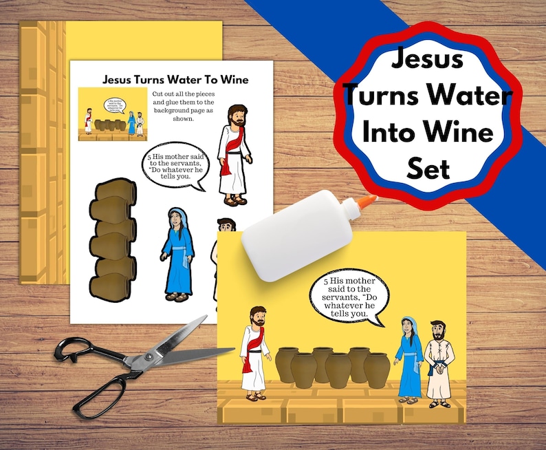 Printable Pitcher Pouring Jesus Into Wine Coloring Craft Set, Colorable ...