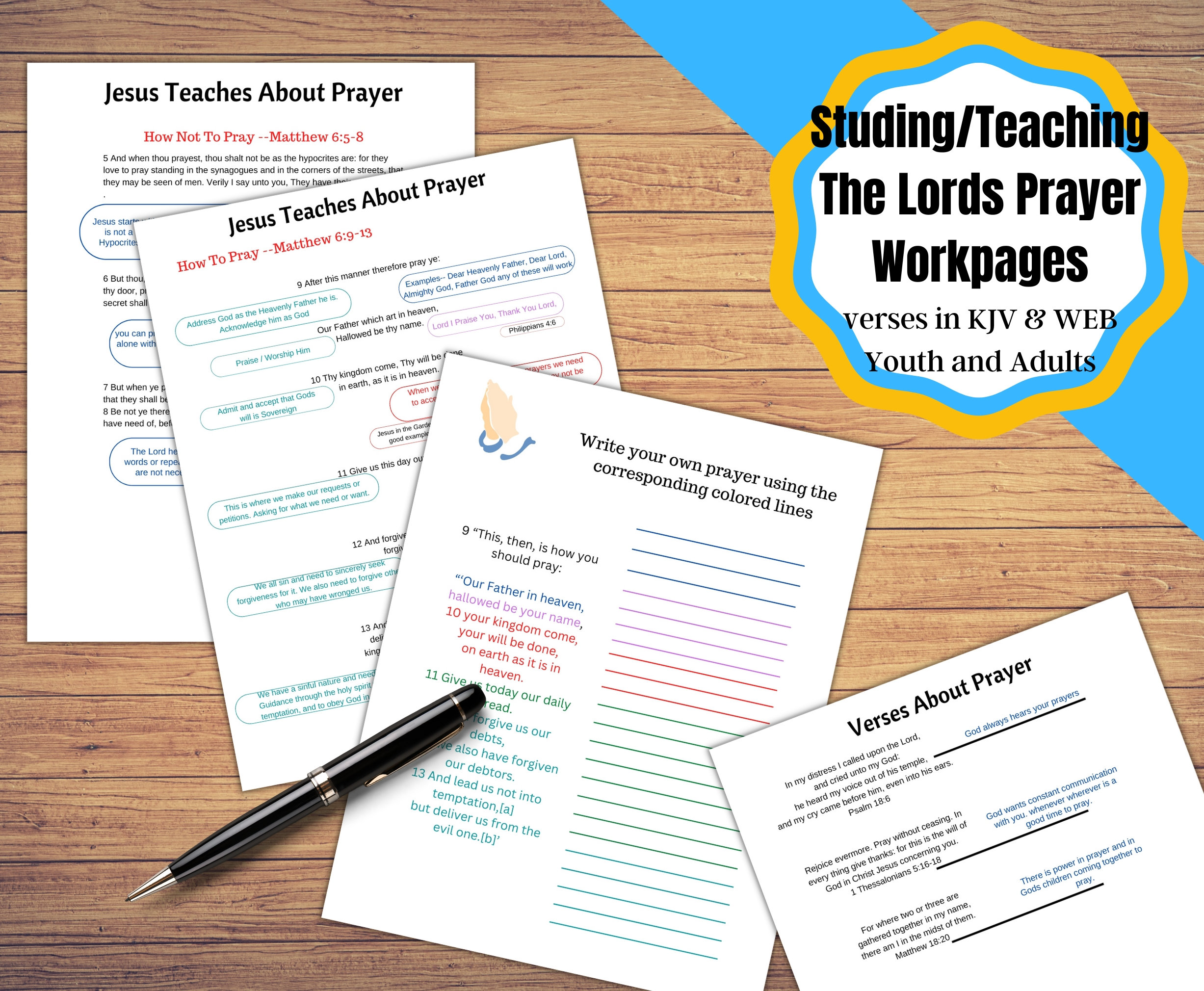 Printable Work Pages for Studding or Teaching the Lords Prayer for