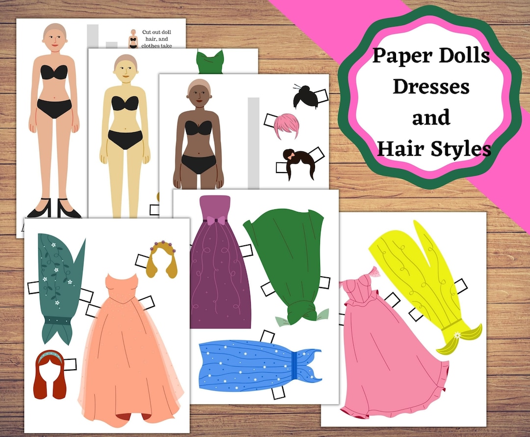 Printable Paper Dolls With Hair and Dresses. - Etsy