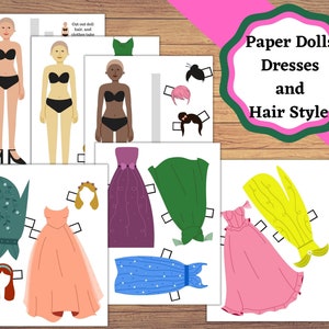 printable paper dolls with hair and dresses.