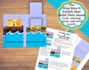 Printable wise built his house on the rock and foolish man built his on the sand craft and lesson set.