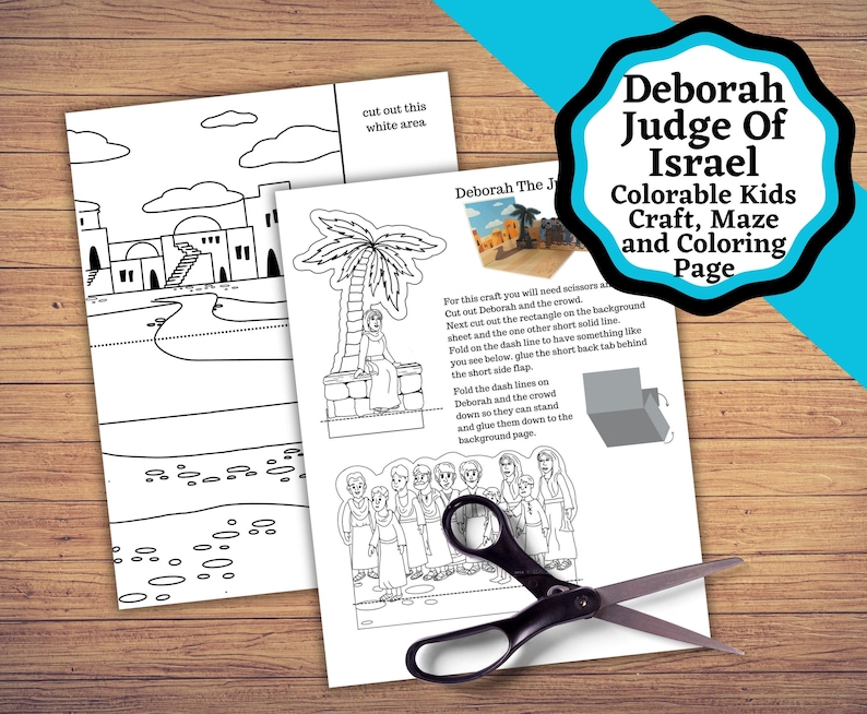 Scissors Israel Printable Colorable Kids Bible Craft About Deborah the Judge of Israel ...