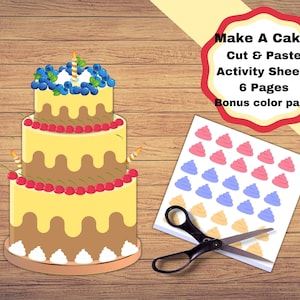 Printable Lets Make a Cake activity sheets. Decorate a cake