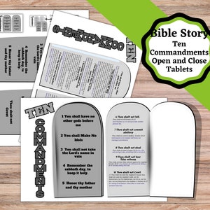 Printable 10 Commandments craft. cut and fold open the tablets to reveal the scripture. Ten Commandments church kids craft.