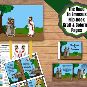 Printable Road To Emmaus Craft set, Road to Emmaus coloring and crafts for Bible lesson. Flip Book and Walking Jesus Craft