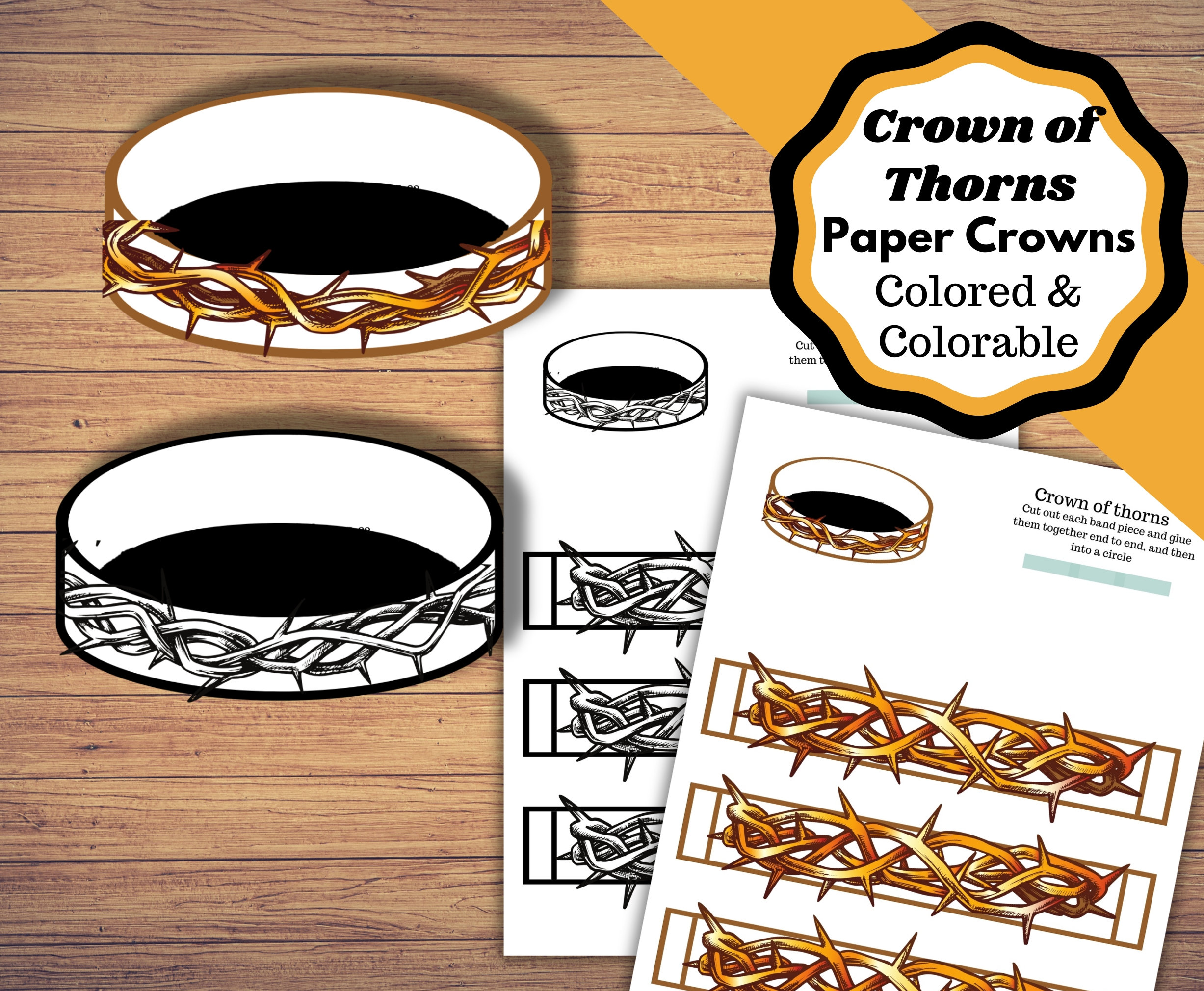 Coroas de papel para impressão, coroa de espinhos, coroa de Jesus. Artesanato bíblico