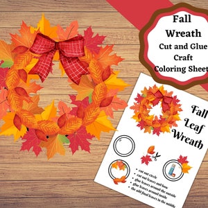 Printable Fall Leaf wreath, craft for kids or fall paper decoration.