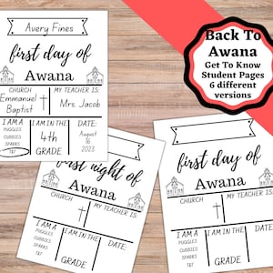 Printable Back To Awana student pages. Get to know your students pages or paper you can have in a folder for students. Cubbies, T&T, Sparks