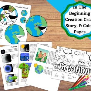 Printable Story of Creation Craft set, Genesis 7 days of creation craft, story and color pages.