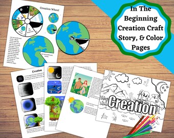 Printable Story of Creation Craft set, Genesis 7 days of creation craft, story and color pages.