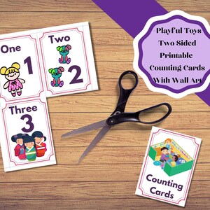 Printable Counting Cards, Playful toy themed educational number cards and classroom art.