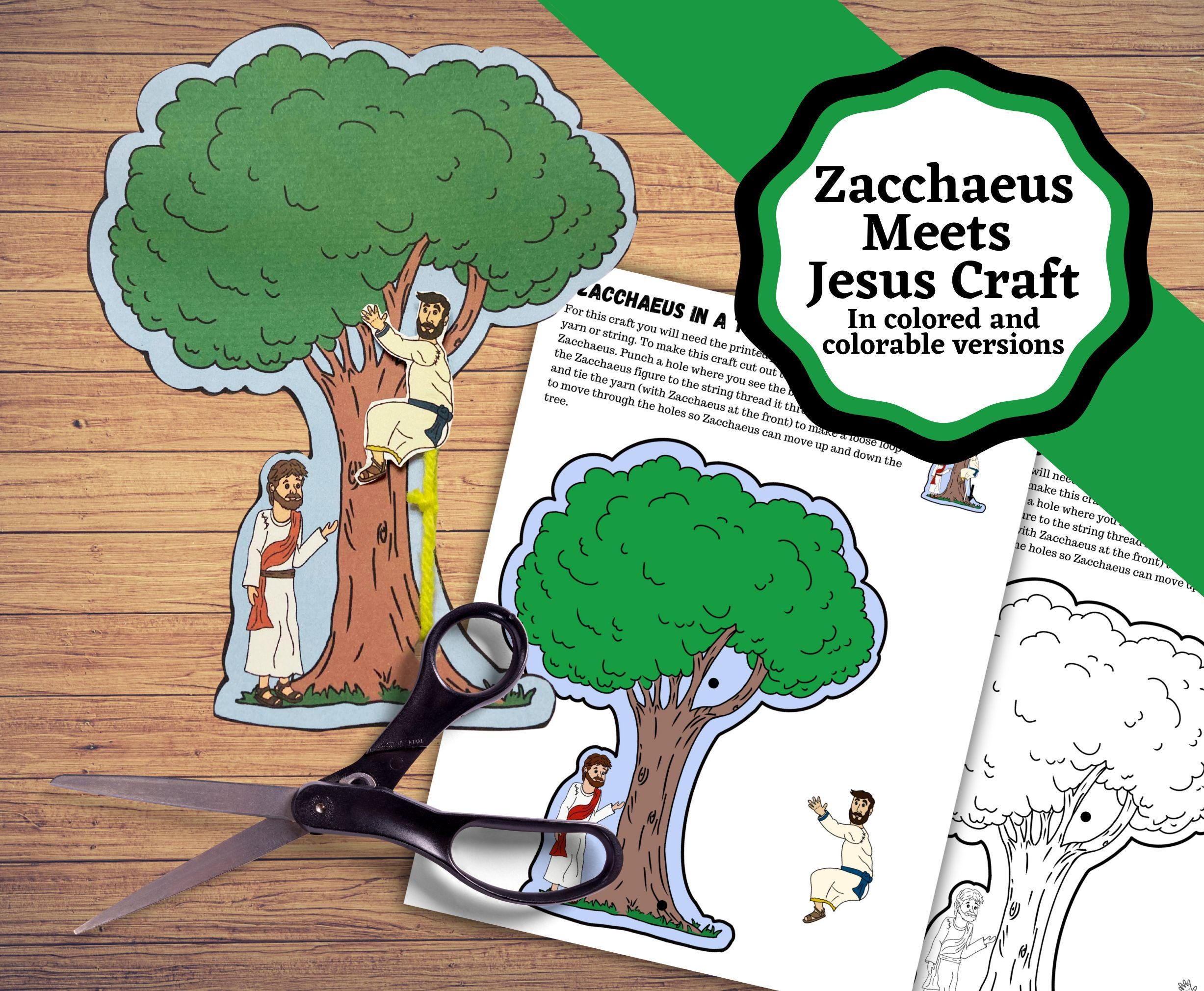 Zacchaeus Meets Jesus, Zacchaeus climbing up and down a tree kids bible craft. Bible craft for Jesus coming for the lost.