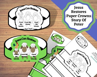 Printable Jesus Restores paper crowns craft, The story of Peter paper crown craft. Jesus forgives